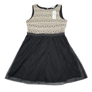 Speeckless Dress Womens L Black Ivory Sheath Sleeveless Round Neck Lace Zip